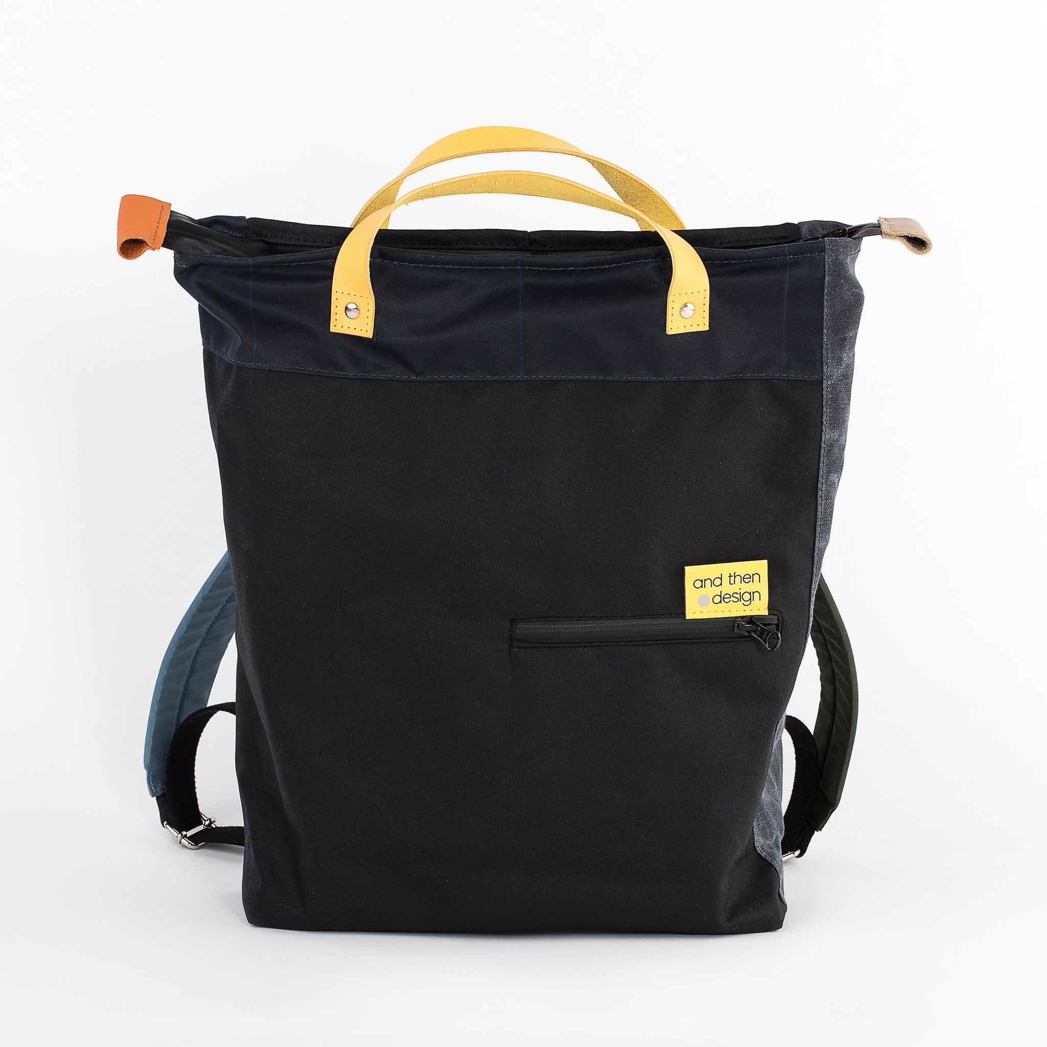 andthen.design an evolution of Vel-Oh.com-Dave | Backpack zero-1 zerowaste backpack with handles, handmade backpack, waxedcotton, britishmillerain backpack