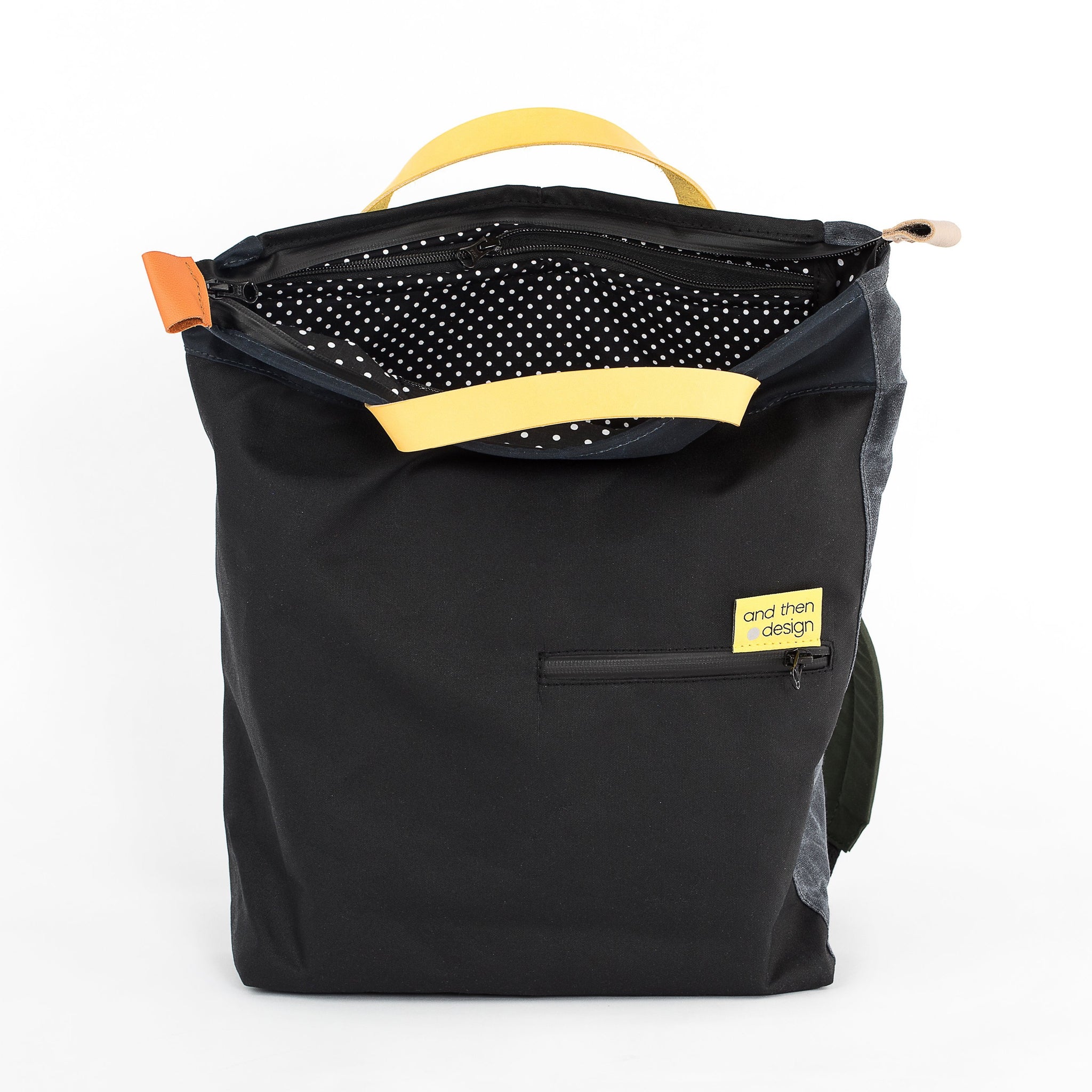 andthen.design an evolution of Vel-Oh.com-Dave | Backpack zero-1 polkadot lining, polka dot inside the bag, polka dot lining