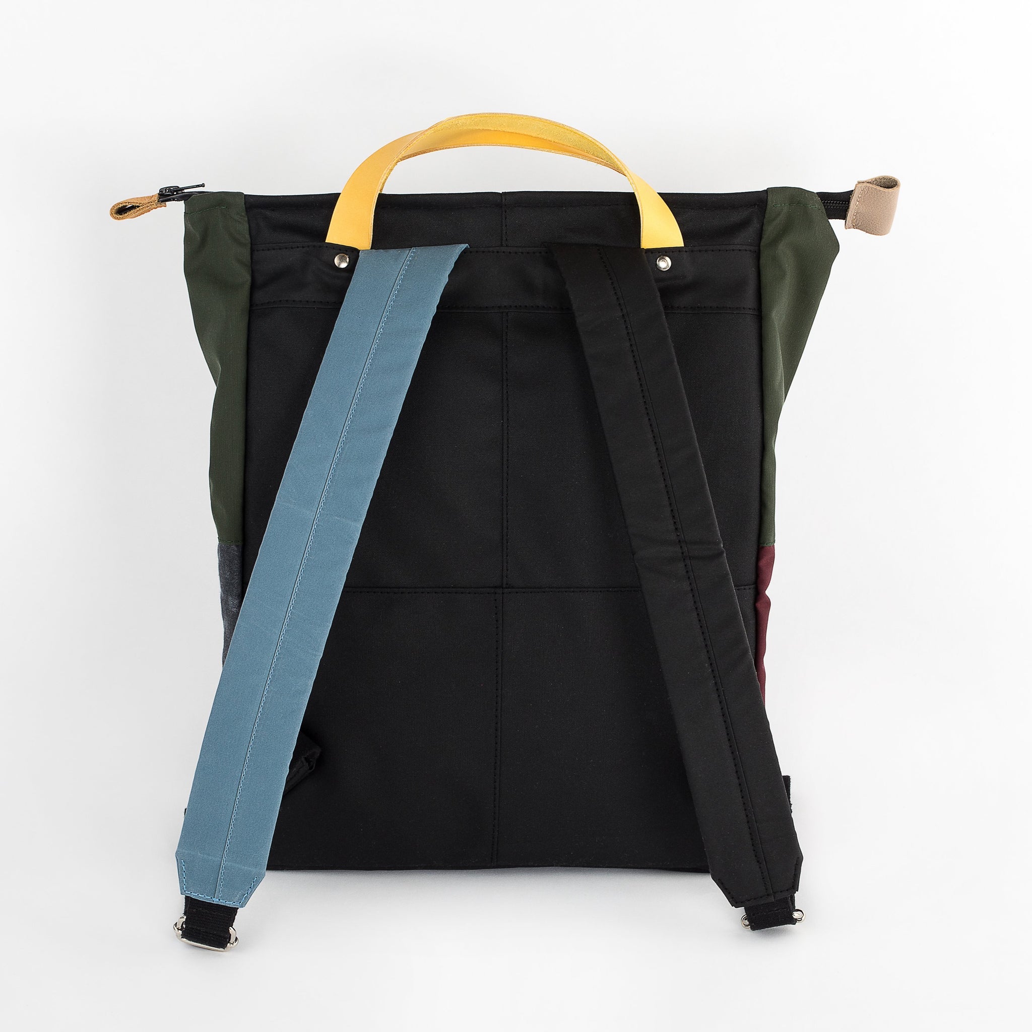 andthen.design an evolution of Vel-Oh.com-Dave | Backpack zero-1 odd straps backpack, colorblock, colourblock backpack, handmade using offcuts, zero waste backpack, sustainable backpack