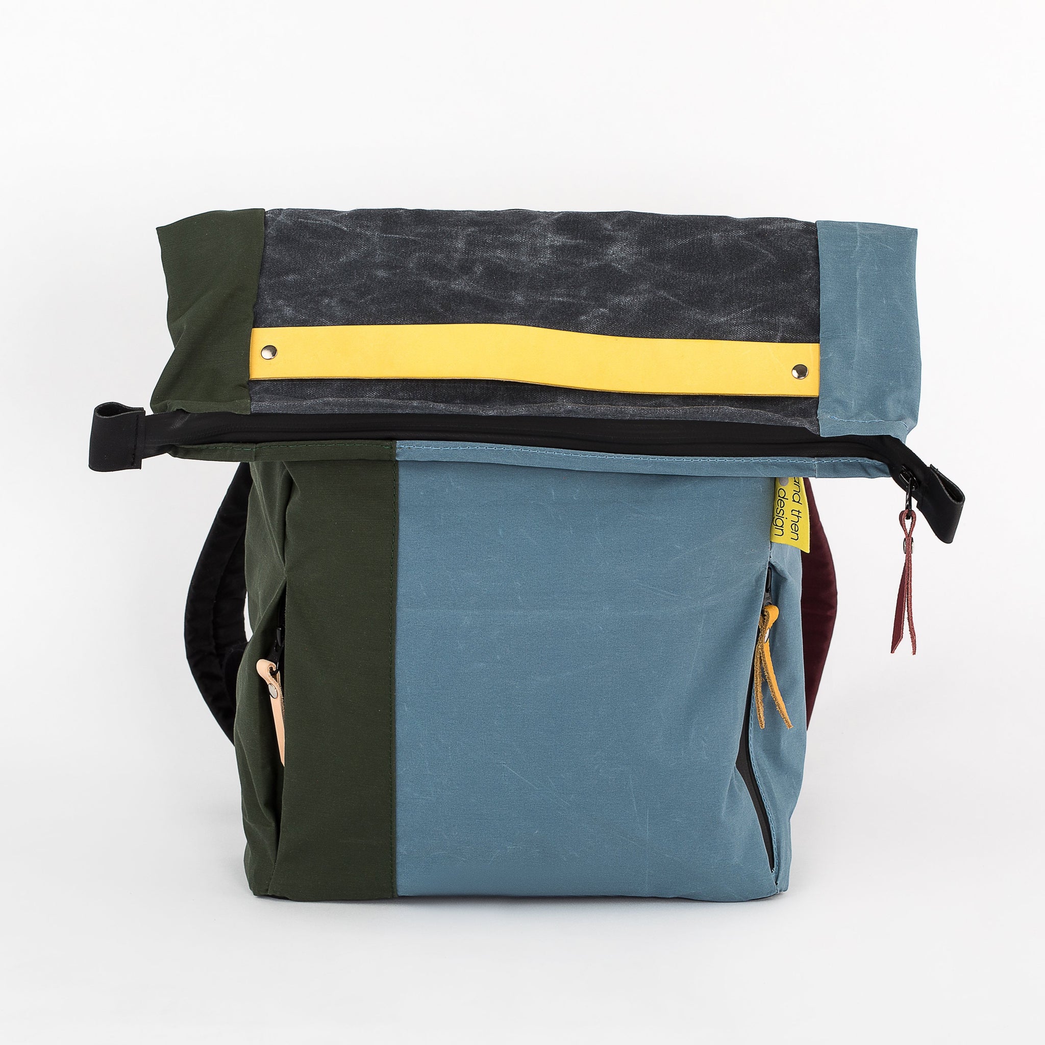 andthen.design an evolution of Vel-Oh.com-FlopTop | Backpack zero-1 colorblock backpack, colourblock backpack, zero waste backpack, sustainable backpack, odd straps