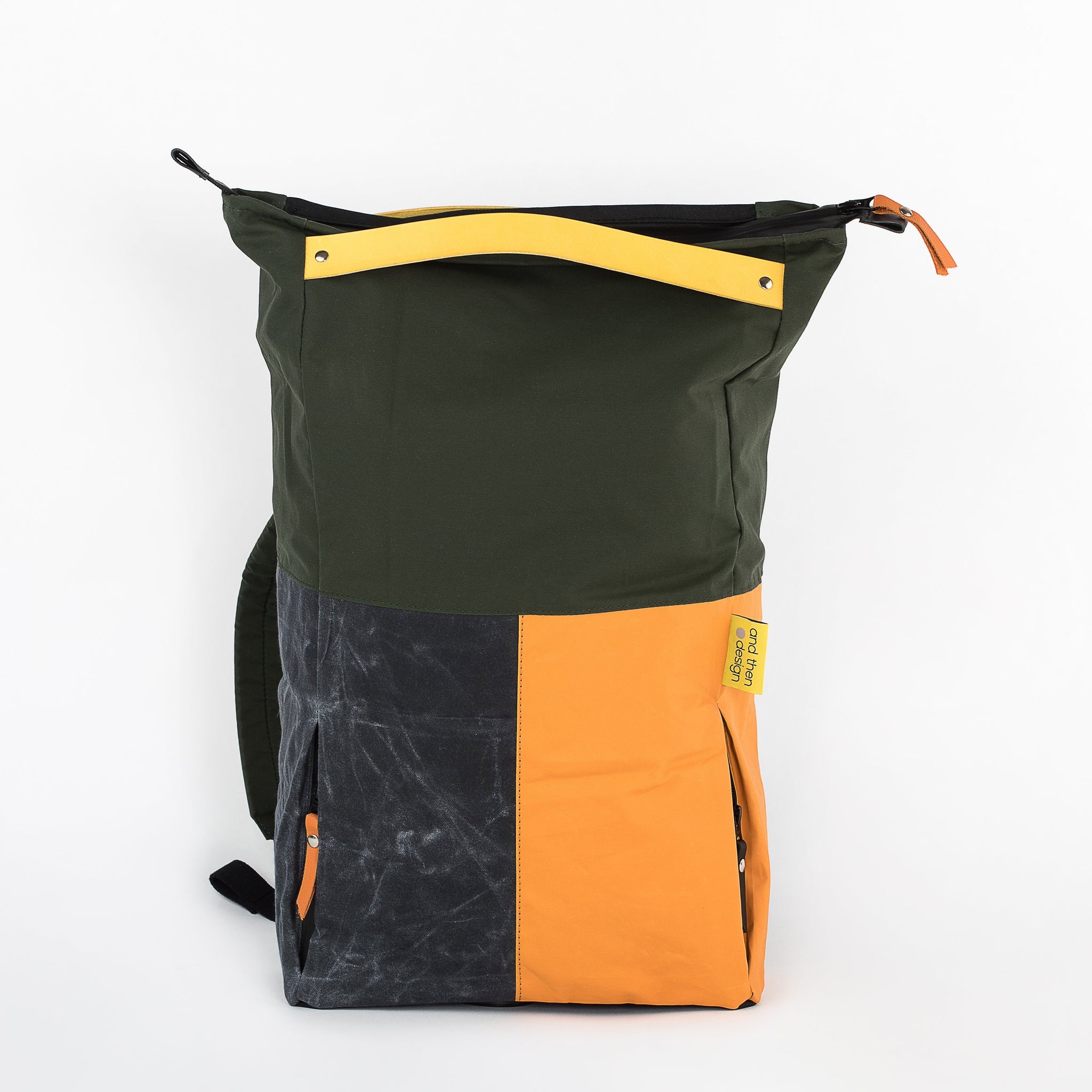 andthen.design an evolution of Vel-Oh.com-FlopTop | Backpack zero-1 colourblock backpack, colorblock backpack, zerowaste backpack, handmade backpack using offcuts, odd straps