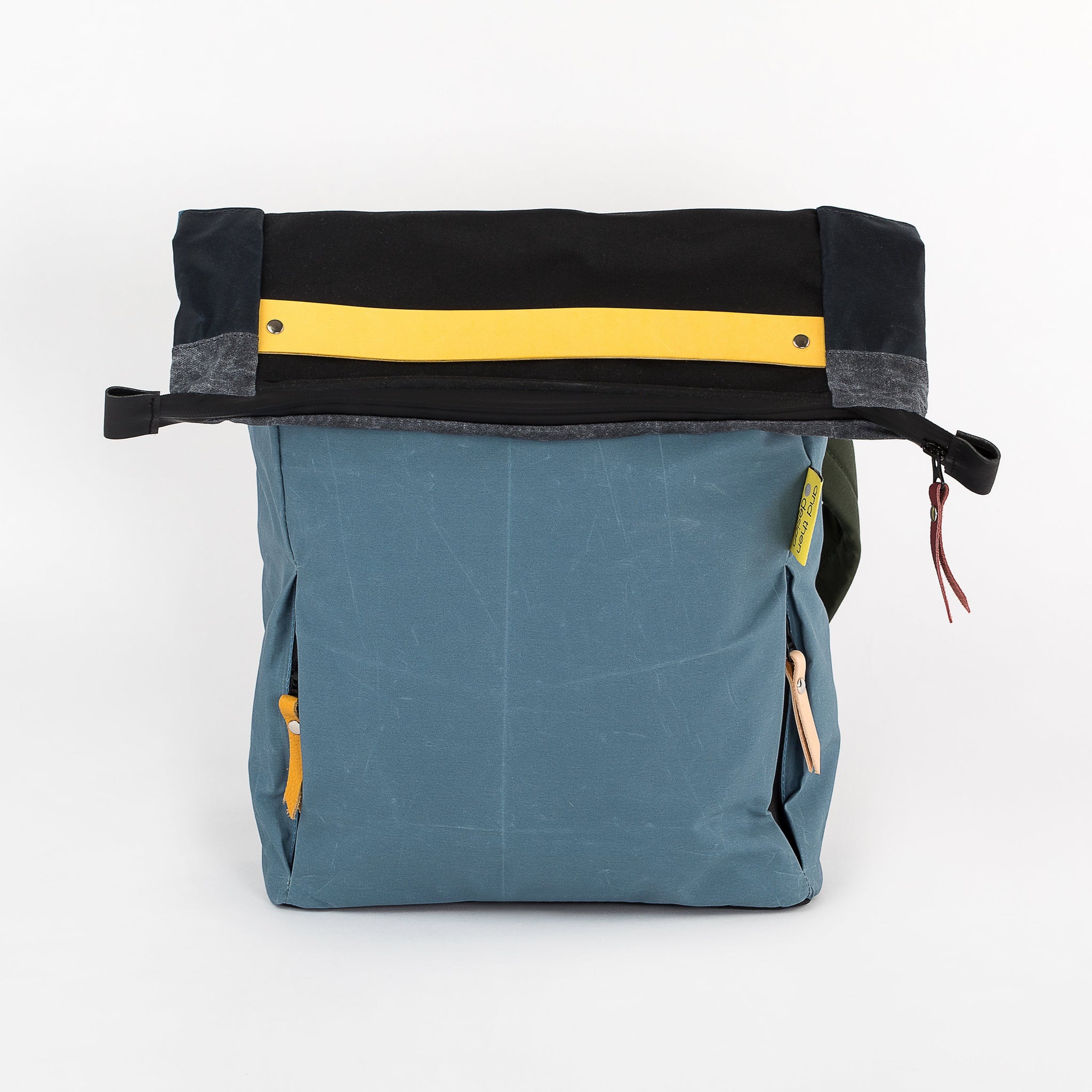 andthen.design an evolution of Vel-Oh.com-FlopTop | Backpack zero-1 colourblock backpack, colorblock backpack, odd straps, zero waste backapack, handmade backpack using off cuts