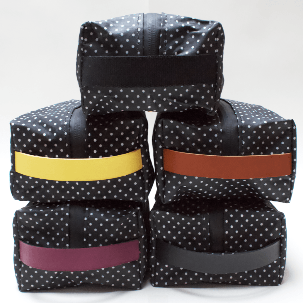andthen.design-Obsessed | Polka dot wash bag waxed cotton and leather washbag