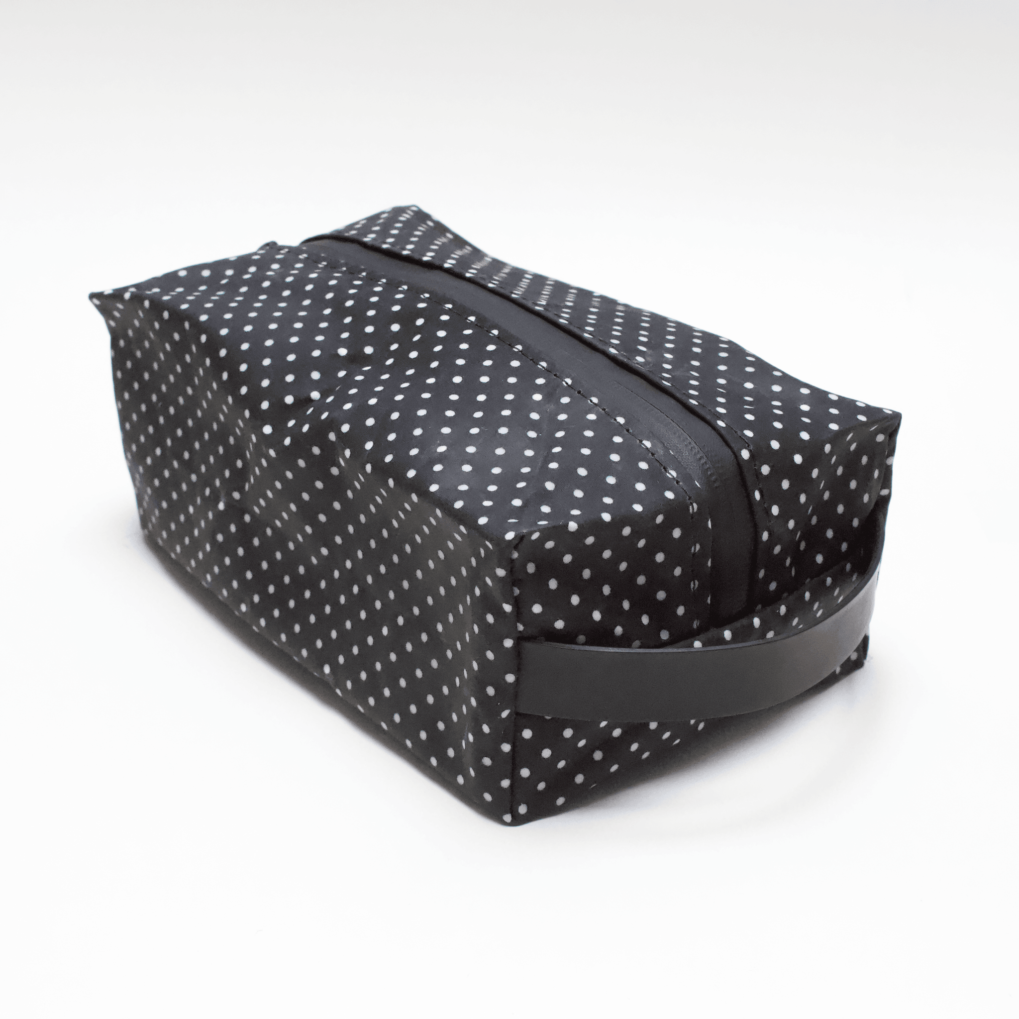 andthen.design-Obsessed | Polka dot wash bag waxed cotton and leather washbag 